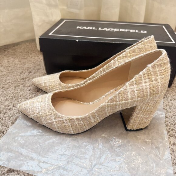 New with Box Karl Lagerfeld Addie Tweed Block Heel Shoes US7 - Picture 3 of 7